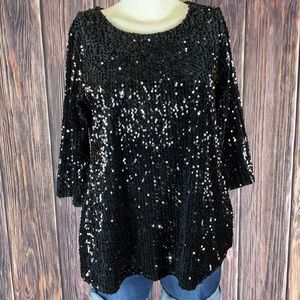 Alfani Black Sequined 3/4 Sleeve Top